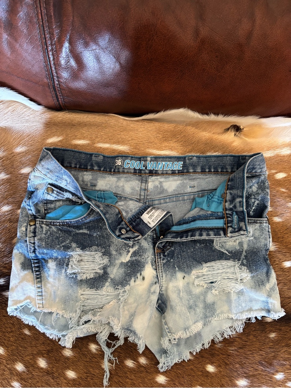 Wrangler Two-Tone Distressed Blue Denim Cutoff Shorts